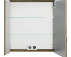 Badmöbel-Set Pelipal Sunline 105 BxHxT 69 x 200 x 48,5 cm Frontfarbe Eiche riviera mit Keramik-Waschtisch Waschtischunterschrank und Spiegelschrank mit LED-Beleuchtung