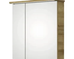 Badmöbel-Set Pelipal Sunline 105 BxHxT 69 x 200 x 48,5 cm Frontfarbe Eiche riviera mit Keramik-Waschtisch Waschtischunterschrank und Spiegelschrank mit LED-Beleuchtung