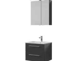 Badmöbel-Set Pelipal Sunline 121 BxHxT 61 x 200 x 46 cm Frontfarbe anthrazit mit Mineralguss-Waschtisch Waschtischunterschrank und Spiegelschrank mit LED-Beleuchtung
