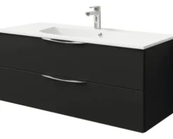 Badmöbel-Set Pelipal Sunline 300 BxHxT 117 x 49,9 x 48 cm Frontfarbe schwarz matt Badmöbelset 2-teilig mit Waschtisch Mineralmarmor