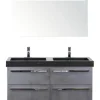 Badmöbel-Set Sanox Seville BxHxT 121 x 170 x 45,5 cm Frontfarbe beton anthrazit mit Waschtisch Naturstein schwarz und Waschtischunterschrank Spiegel mit LED-Beleuchtung Doppelwaschtisch