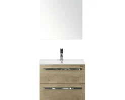 Badmöbel-Set Sanox Seville BxHxT 61 x 170 x 46 cm Frontfarbe eiche natur mit Waschtisch Keramik weiß