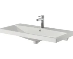 Badmöbelset 3-teilig Pelipal Serie 4035 BxHxT 90 x 200 x 45 cm Frontfarbe weiß mit Waschtisch Keramik weiß und Keramik-Waschtisch Waschtischunterschrank Spiegelschrank mit LED-Beleuchtung 40350900121150