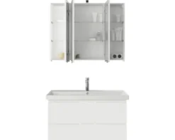 Badmöbelset 3-teilig Pelipal Serie 4035 BxHxT 90 x 200 x 45 cm Frontfarbe weiß mit Waschtisch Keramik weiß und Keramik-Waschtisch Waschtischunterschrank Spiegelschrank mit LED-Beleuchtung 40350900121150