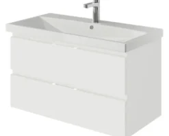 Badmöbelset 3-teilig Pelipal Serie 4035 BxHxT 90 x 200 x 45 cm Frontfarbe weiß mit Waschtisch Keramik weiß und Keramik-Waschtisch Waschtischunterschrank Spiegelschrank mit LED-Beleuchtung 40350900121150