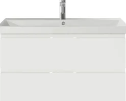 Badmöbelset 3-teilig Pelipal Serie 4035 BxHxT 90 x 200 x 45 cm Frontfarbe weiß mit Waschtisch Keramik weiß und Keramik-Waschtisch Waschtischunterschrank Spiegelschrank mit LED-Beleuchtung 40350900121150