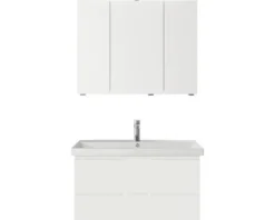 Badmöbelset 3-teilig Pelipal Serie 4035 BxHxT 90 x 200 x 45 cm Frontfarbe weiß mit Waschtisch Keramik weiß und Keramik-Waschtisch Waschtischunterschrank Spiegelschrank mit LED-Beleuchtung 40350900121150