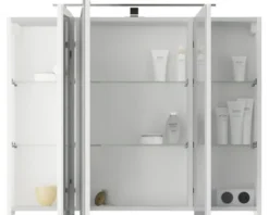 Badmöbelset 3-teilig Pelipal Serie 4035 BxHxT 90 x 200 x 45 cm Frontfarbe weiß mit Waschtisch Keramik weiß und Keramik-Waschtisch Waschtischunterschrank Spiegelschrank mit LED-Beleuchtung 40350900121150