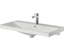 Badmöbelset 3-teilig Pelipal Serie 4035 BxHxT 90 x 200 x 43,5 cm Frontfarbe eiche riviera mit Waschtisch Keramik weiß und Keramik-Waschtisch Waschtischunterschrank Spiegel mit LED-Beleuchtung 40350900122470