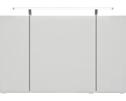 Badmöbelset 3-teilig Pelipal xpressline 4005 BxHxT 120 x 200 x 49,1 cm Frontfarbe grau hochglanz mit Waschtisch Glas weiß und Glaswaschtisch Waschtischunterschrank Spiegelschrank mit LED-Beleuchtung Griff chrom glanz 992.1200112 9921200112