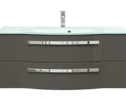 Badmöbelset 3-teilig Pelipal xpressline 4005 BxHxT 120 x 200 x 49,1 cm Frontfarbe grau hochglanz mit Waschtisch Glas weiß und Glaswaschtisch Waschtischunterschrank Spiegelschrank mit LED-Beleuchtung Griff chrom glanz 992.1200112 9921200112