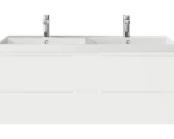 Badmöbelset 3-teilig Pelipal Serie 4035 BxHxT 120 x 200 x 45 cm Frontfarbe weiß mit Waschtisch Keramik weiß und Keramik-Doppelwaschtisch Waschtischunterschrank Spiegel mit LED-Beleuchtung 40351200122150