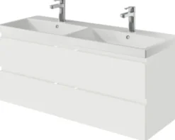 Badmöbelset 3-teilig Pelipal Serie 4035 BxHxT 120 x 200 x 45 cm Frontfarbe weiß mit Waschtisch Keramik weiß und Keramik-Doppelwaschtisch Waschtischunterschrank Spiegel mit LED-Beleuchtung 40351200122150