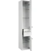 Badmöbelset 4-teilig Pelipal xpressline 4005 BxHxT 122 x 200 x 49,1 cm Frontfarbe weiß hochglanz mit Waschtisch Glas weiß und Glaswaschtisch Waschtischunterschrank Spiegelschrank mit LED-Beleuchtung Hochschrank Griff chrom glanz 4005.0900112110