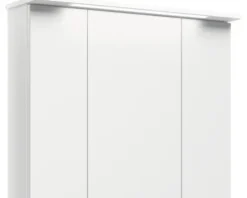 Badmöbelset 4-teilig Pelipal xpressline 4005 BxHxT 122 x 200 x 49,1 cm Frontfarbe weiß hochglanz mit Waschtisch Glas weiß und Glaswaschtisch Waschtischunterschrank Spiegelschrank mit LED-Beleuchtung Hochschrank Griff chrom glanz 4005.0900112110