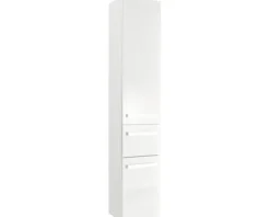 Badmöbelset 4-teilig Pelipal xpressline 4005 BxHxT 122 x 200 x 49,1 cm Frontfarbe weiß hochglanz mit Waschtisch Glas weiß und Glaswaschtisch Waschtischunterschrank Spiegelschrank mit LED-Beleuchtung Hochschrank Griff chrom glanz 4005.0900112110