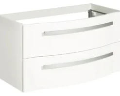 Badmöbelset 4-teilig Pelipal xpressline 4005 BxHxT 122 x 200 x 49,1 cm Frontfarbe weiß hochglanz mit Waschtisch Glas weiß und Glaswaschtisch Waschtischunterschrank Spiegelschrank mit LED-Beleuchtung Hochschrank Griff chrom glanz 4005.0900112110