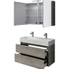 Badmöbelset 5-teilig und mehr Pelipal Torino BxHxT 101 x 200 x 40 cm Frontfarbe eiche sanremo mit Waschtisch Keramik weiß und Keramik-Doppelwaschtisch Waschtischunterschrank Spiegelschrank mit LED-Beleuchtung SET-125-034