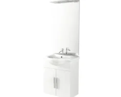 Badmöbel-Set Baden Haus Aida BxHxT 65 x 173 x 50 cm Frontfarbe weiß hochglanz mit Waschtisch Keramik weiß und Unterschrank Spiegel