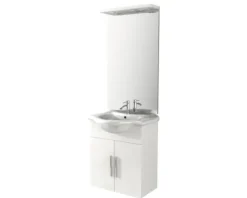Badmöbel-Set Baden Haus Aida BxHxT 65 x 173 x 50 cm Frontfarbe weiß hochglanz mit Waschtisch Keramik weiß und Unterschrank Spiegel
