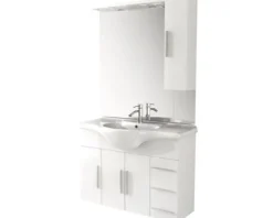 Badmöbel-Set Baden Haus Aida BxHxT 105 x 173 x 50 cm Frontfarbe weiß hochglanz mit Waschtisch Keramik weiß und Unterschrank Spiegel