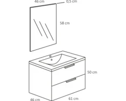 Badmöbel-Set Differnz Bolo 61 x 110 x 46 cm Frontfarbe eiche hell Waschtisch weiß und Spiegel Waschtisch Unterschrank