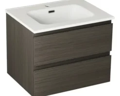 Badmöbelset Differnz Luka BxHxT 59,5 x 47 x 45,5 cm Frontfarbe grey oak mit Waschtisch aus Keramik weiß