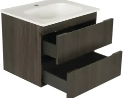 Badmöbelset Differnz Luka BxHxT 59,5 x 47 x 45,5 cm Frontfarbe grey oak mit Waschtisch aus Keramik weiß