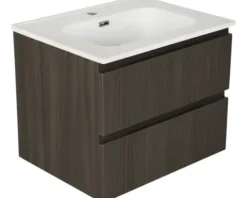 Badmöbelset Differnz Luka BxHxT 59,5 x 47 x 45,5 cm Frontfarbe grey oak mit Waschtisch aus Keramik weiß