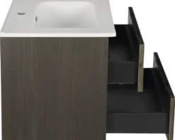 Badmöbelset Differnz Luka BxHxT 59,5 x 47 x 45,5 cm Frontfarbe grey oak mit Waschtisch aus Keramik weiß