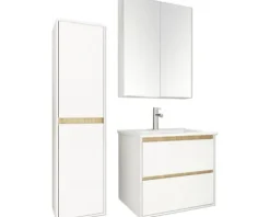 Badmöbel-Set Differnz Providence 66 x 54 x 60 cm Frontfarbe weiß Waschtisch weiß und Spiegelschrank Unterschrank Waschtisch