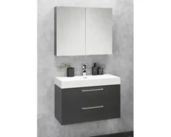 Badmöbel-Set Differnz Somero BxHxT 80 x 120 x 38 cm Frontfarbe anthrazit mit Waschtisch Mineralguss weiß
