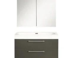 Badmöbel-Set Differnz Somero BxHxT 80 x 120 x 38 cm Frontfarbe anthrazit mit Waschtisch Mineralguss weiß