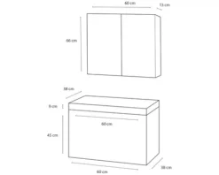 Badmöbel-Set Differnz Somero BxHxT 60 x 120 x 38 cm Frontfarbe anthrazit mit Waschtisch Mineralguss weiß