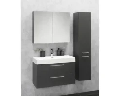 Badmöbel-Set Differnz Somero BxHxT 60 x 120 x 38 cm Frontfarbe anthrazit mit Waschtisch Mineralguss weiß