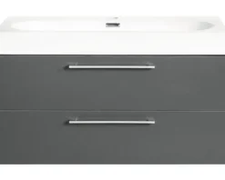 Badmöbel-Set Differnz Somero BxHxT 80 x 54 x 38 cm Frontfarbe anthrazit mit Waschtisch Mineralguss weiß