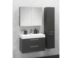 Badmöbel-Set Differnz Somero BxHxT 80 x 54 x 38 cm Frontfarbe anthrazit mit Waschtisch Mineralguss weiß