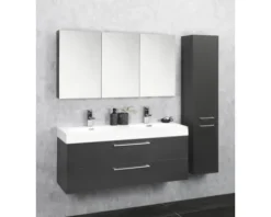 Badmöbel-Set Differnz Somero BxHxT 120 x 120 x 38 cm Frontfarbe anthrazit mit Waschtisch Mineralguss weiß