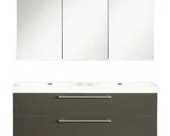 Badmöbel-Set Differnz Somero BxHxT 120 x 120 x 38 cm Frontfarbe anthrazit mit Waschtisch Mineralguss weiß