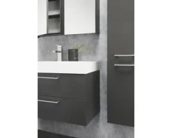 Badmöbel-Set Differnz Somero BxHxT 120 x 120 x 38 cm Frontfarbe anthrazit mit Waschtisch Mineralguss weiß