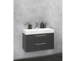Badmöbel-Set Differnz Somero BxHxT 60 x 54 x 38 cm Frontfarbe anthrazit mit Waschtisch Mineralguss weiß