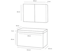 Badmöbel-Set Differnz Somero BxHxT 80 x 170 x 38 cm Frontfarbe weiß hochglanz mit Waschtisch Beton grau