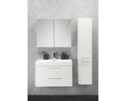 Badmöbel-Set Differnz Somero BxHxT 60 x 170 x 38 cm Frontfarbe weiß hochglanz mit Waschtisch Mineralguss weiß