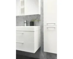 Badmöbel-Set Differnz Somero BxHxT 60 x 170 x 38 cm Frontfarbe weiß hochglanz mit Waschtisch Mineralguss weiß