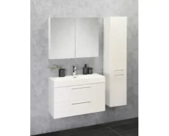 Badmöbel-Set Differnz Somero BxHxT 80 x 57 x 38 cm Frontfarbe weiß hochglanz mit Waschtisch Mineralguss weiß