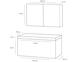 Badmöbel-Set Differnz Somero BxHxT 100 x 170 x 38 cm Frontfarbe weiß hochglanz mit Waschtisch Mineralguss weiß