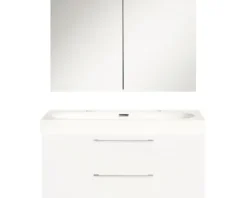 Badmöbel-Set Differnz Somero BxHxT 100 x 170 x 38 cm Frontfarbe weiß hochglanz mit Waschtisch Mineralguss weiß