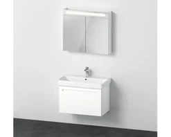 Badmöbel-Set DURAVIT No.1 BxHxT 80 x 200 x 45 cm Frontfarbe weiß mit Waschtisch weiß und Waschtischunterschrank Spiegelschrank mit LED-Beleuchtung N10159018180000