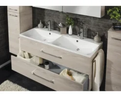 Badmöbel-Set FACKELMANN B.clever BxHxT 120 x 51 x 46 cm Frontfarbe alaska esche mit Waschtisch Mineralguss weiß 82926