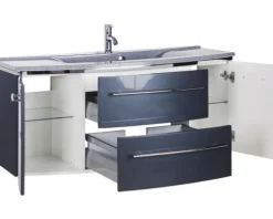 Badmöbel-Set Marlin 3040 Frontfarbe anthrazit glanz 2-teilig mit Mineralmarmor-Waschtisch granit grau BxHxT 122 x 90 x 48 cm